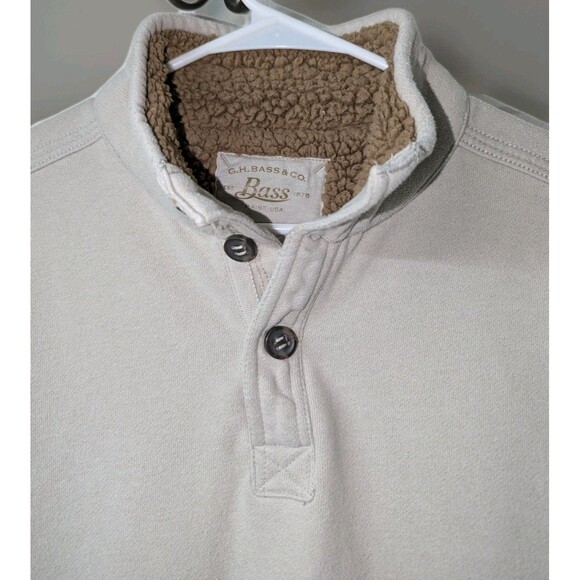G.H. Bass Sweater Henley Tan Pullover Fleece Men's Size Large - Picture 3 of 6